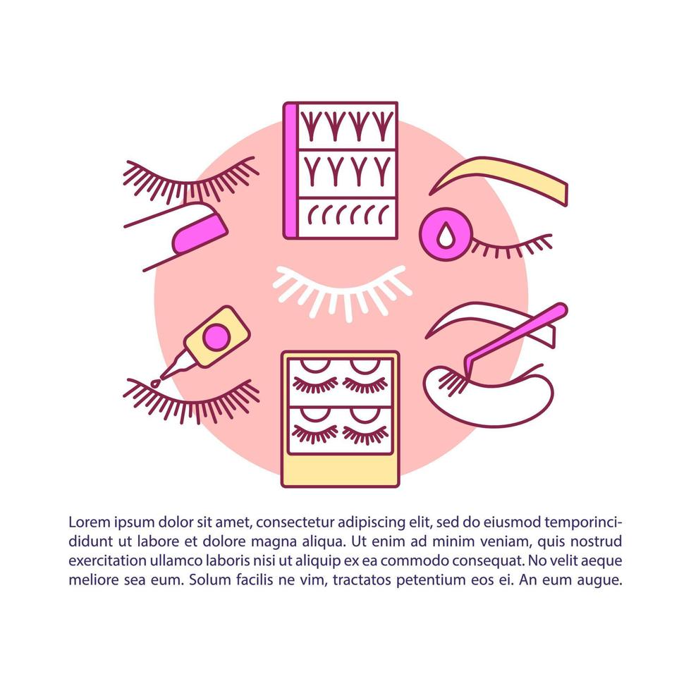 Lash extension article page vector template. False eyelashes packs. Brochure, magazine, booklet design element with linear icons and text boxes. Print design. Concept illustrations with text space
