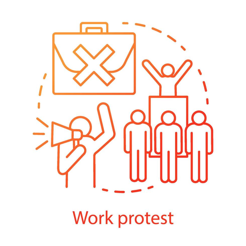 Work protest concept icon. Social demonstration, labor union strike, communism idea thin line illustration. Angry workers, protesters with megaphone vector isolated outline drawing, Public picket