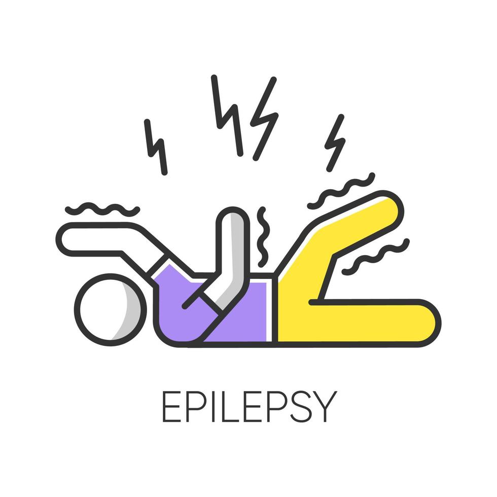 Epilepsy color icon. Convulsive seizure. Shaking and tremor. Movement trouble. Epileptic stroke. Abnormal activity. Mental disorder. Neurological problem. Isolated vector illustration