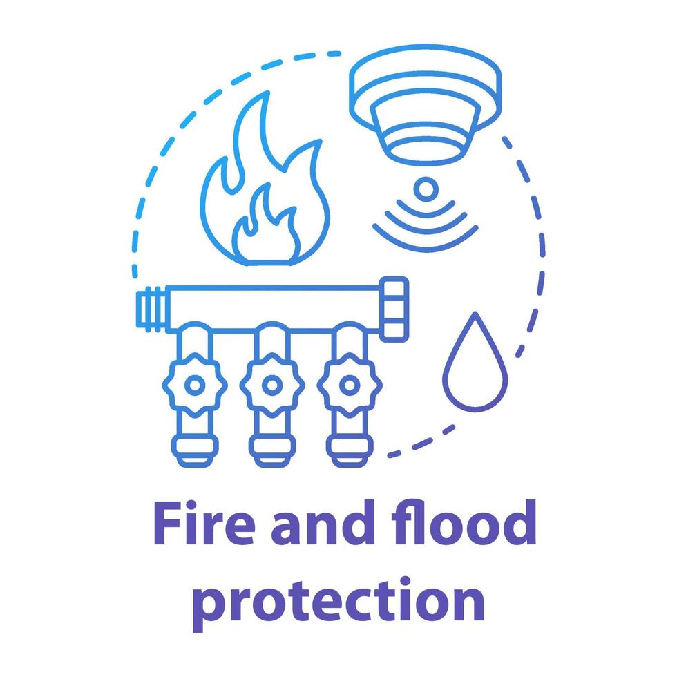 Fire and flood protection blue gradient concept icon. Smart house idea thin line illustration. Innovative technology for apartment. Smoke and water detectors. Vector isolated outline drawing