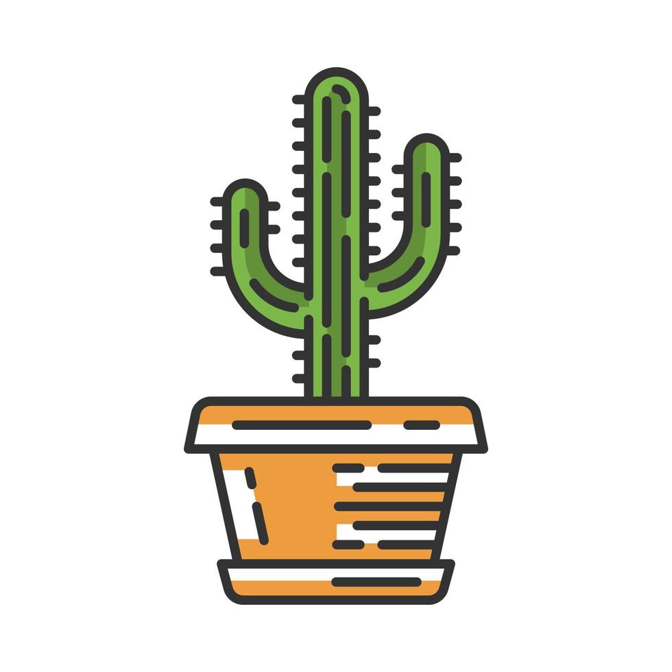 Cactus saguaro en icono de color de olla. flor silvestre del estado de arizona. cactus de tequila mexicano. casa y planta de jardín. ilustración vectorial aislada vector