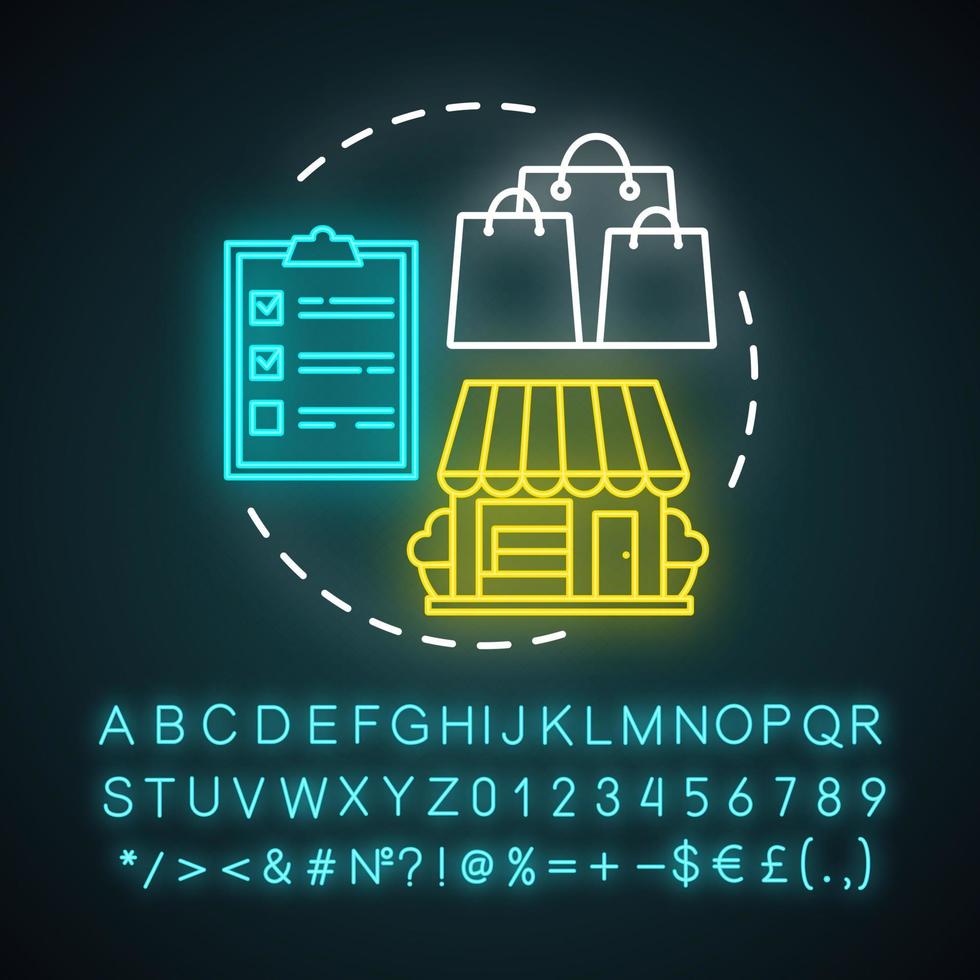 Personal shopping service neon light concept icon. Home service idea. Stylist, fashion designer. Assistant and consultant. Glowing sign with alphabet, numbers and symbols. Vector isolated illustration