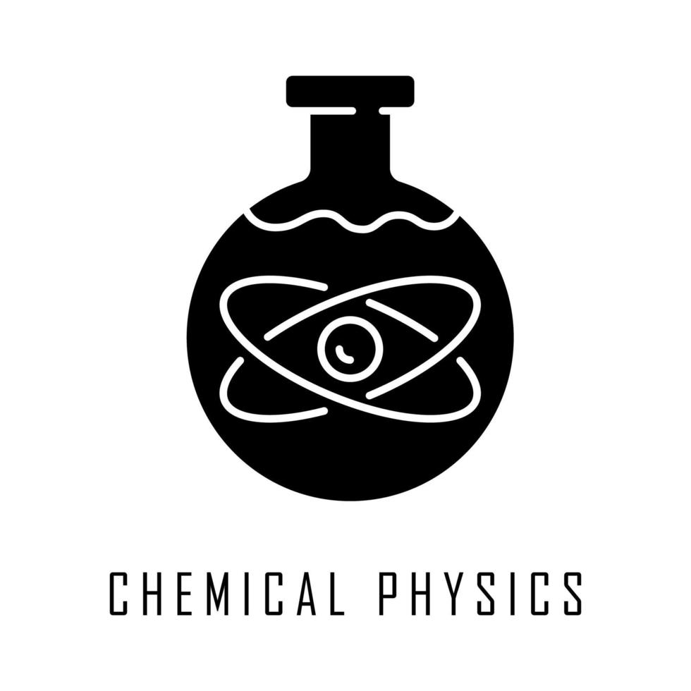 Chemical physics glyph icon. Laboratory scientific research. Chemical substance in flask. Lab experiment. Biochemical reaction. Silhouette symbol. Negative space. Vector isolated illustration