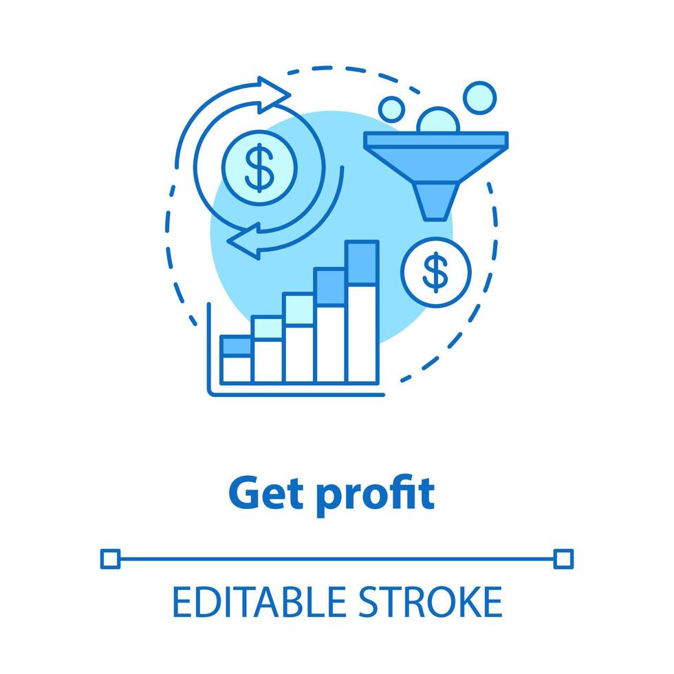 Get profit blue concept icon. Increase income idea thin line illustration. Ecommerce, digital marketing. Financial business plan, money transfer. Vector isolated outline drawing. Editable stroke