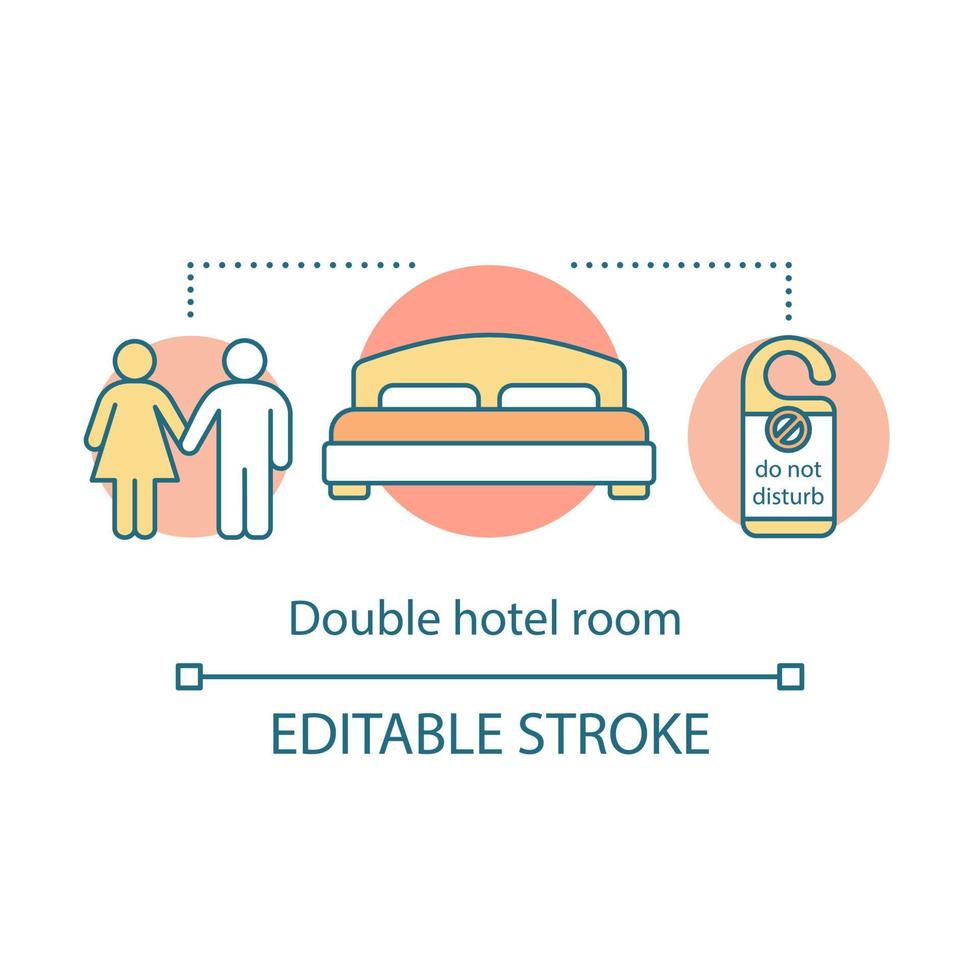 Double hotel room concept icon. Double bed, door hanger. Apartment booking, reservation. Couple room idea thin line illustration. Vector isolated outline drawing. Editable stroke