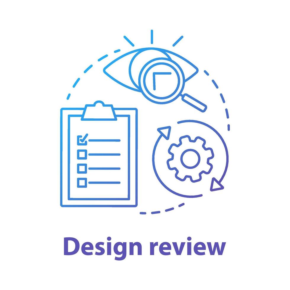 Design review concept icon. Data research and inforamation analysis idea thin line illustration. Usability testing report. Project management and optimization. Vector isolated outline drawing