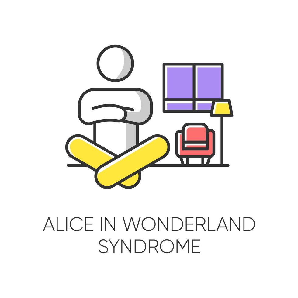 Alice in wonderland syndrome color icon. Visual perception. Size distortion. Dysmetropsia. Impaired vision and disorientation. Rare mental disorder. Clinical psychology. Isolated vector illustration