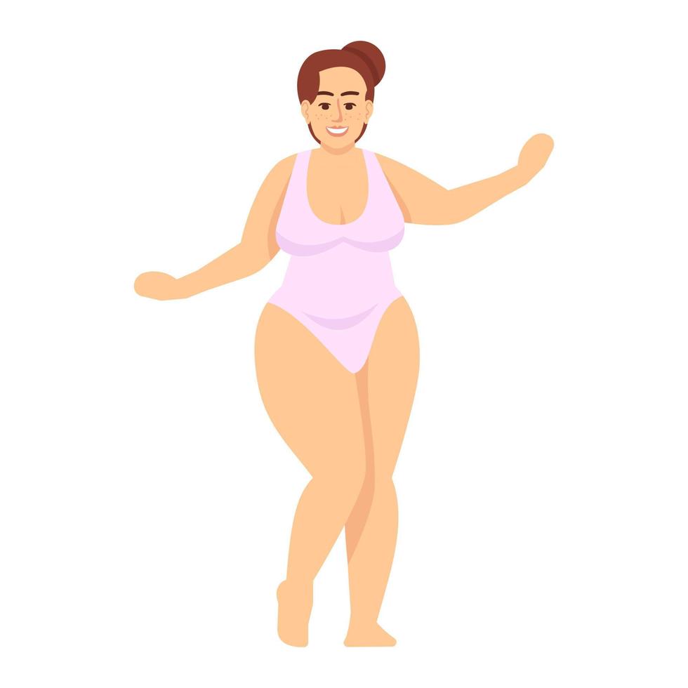 Significativo Beca fluir mujer vestida con traje de baño ilustración vectorial plana. cuerpo  positivo y feminismo. sobrepeso. figura de