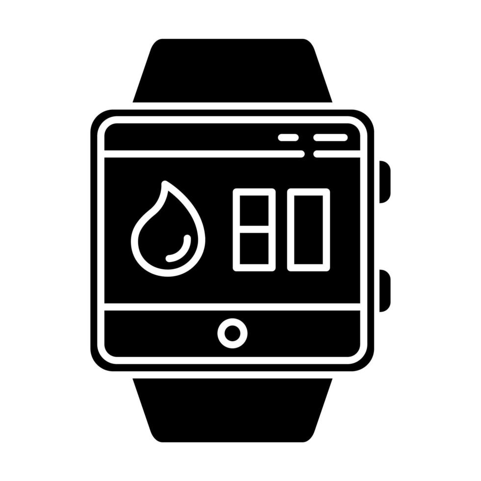 Water balance tracking smartwatch function glyph icon. Fitness wristband. Hydration remindings and measurements. Water resistant device. Silhouette symbol. Negative space. Vector isolated illustration