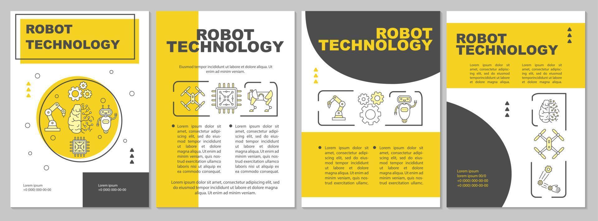 Robot technology brochure template. Futuristic manufacturing. Flyer, booklet, leaflet print, cover design with linear illustrations. Vector page layouts for magazines, reports, advertising posters