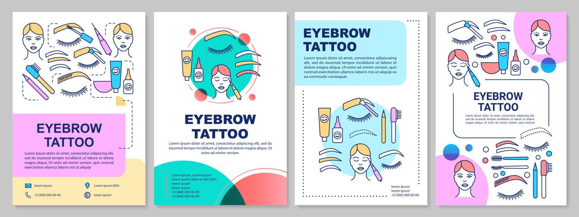 Eyebrow tattoo brochure template layout. Permanent makeup. Flyer, booklet, leaflet print design with linear illustrations. Vector page layouts for magazines, annual reports, advertising posters