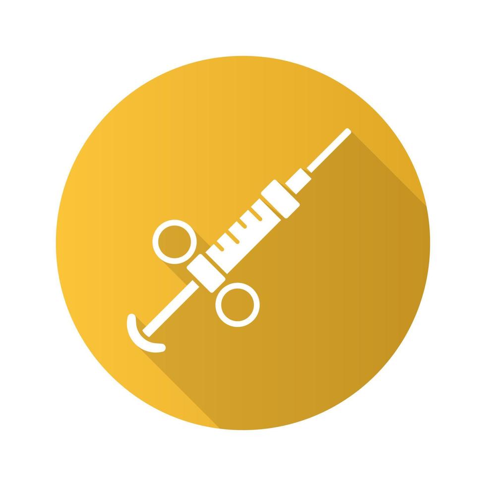 Adrenaline syringe flat design long shadow glyph icon. Game treatment, cure. Medical aid, injection for player. Game equipment, inventory. Drugs, insulin, immunization. Vector silhouette illustration