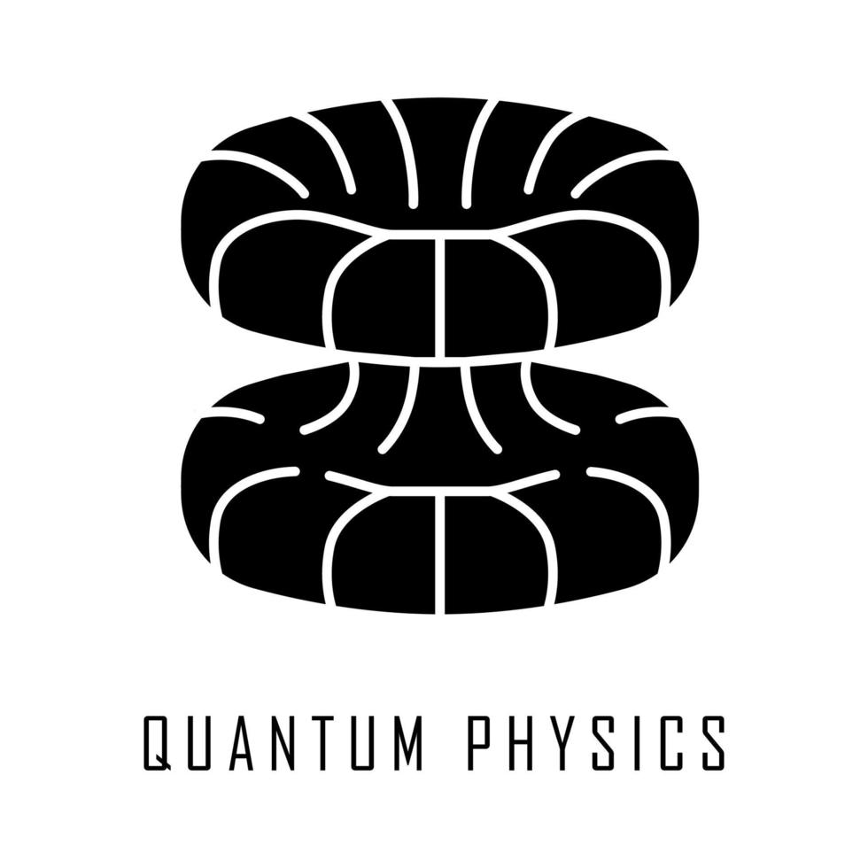 Quantum physics glyph icon. Nuclear energy phenomenon. Futuristic nanotechology. Quantum mechanics theoretical model. Nuclear fusion. Silhouette symbol. Negative space. Vector isolated illustration