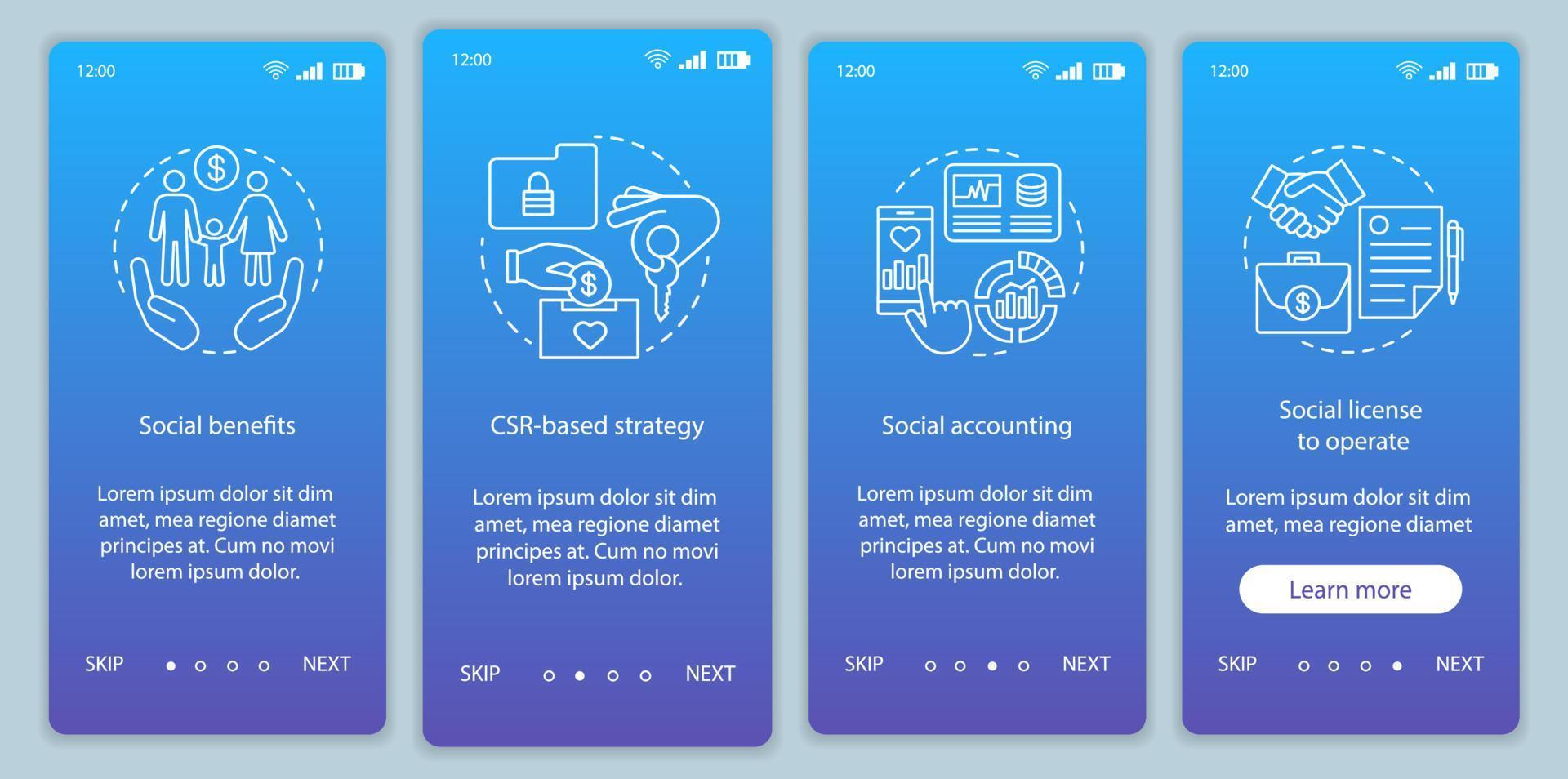 CSR onboarding mobile app page screen vector template. Corporate social responsibility walkthrough website steps. Social welfare and environment. UX, UI, GUI smartphone interface concept