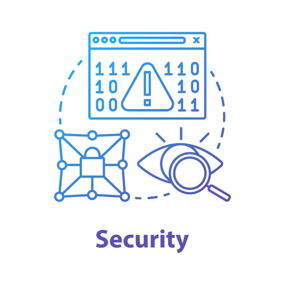 Security concept icon. Data encryption idea thin line illustration. Mobile device coding. Personal privacy protection, cybersecurity. Errors identification. Vector isolated outline drawing