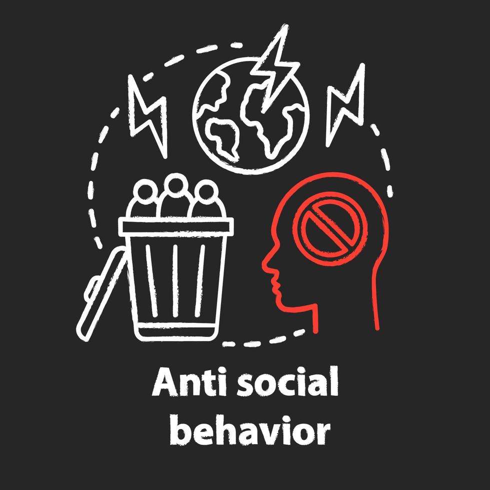 icono del concepto de tiza de comportamiento anti social. comportamiento antisocial. idea de crímenes contra la humanidad. violencia social, abuso, acoso. vector ilustración de pizarra aislada