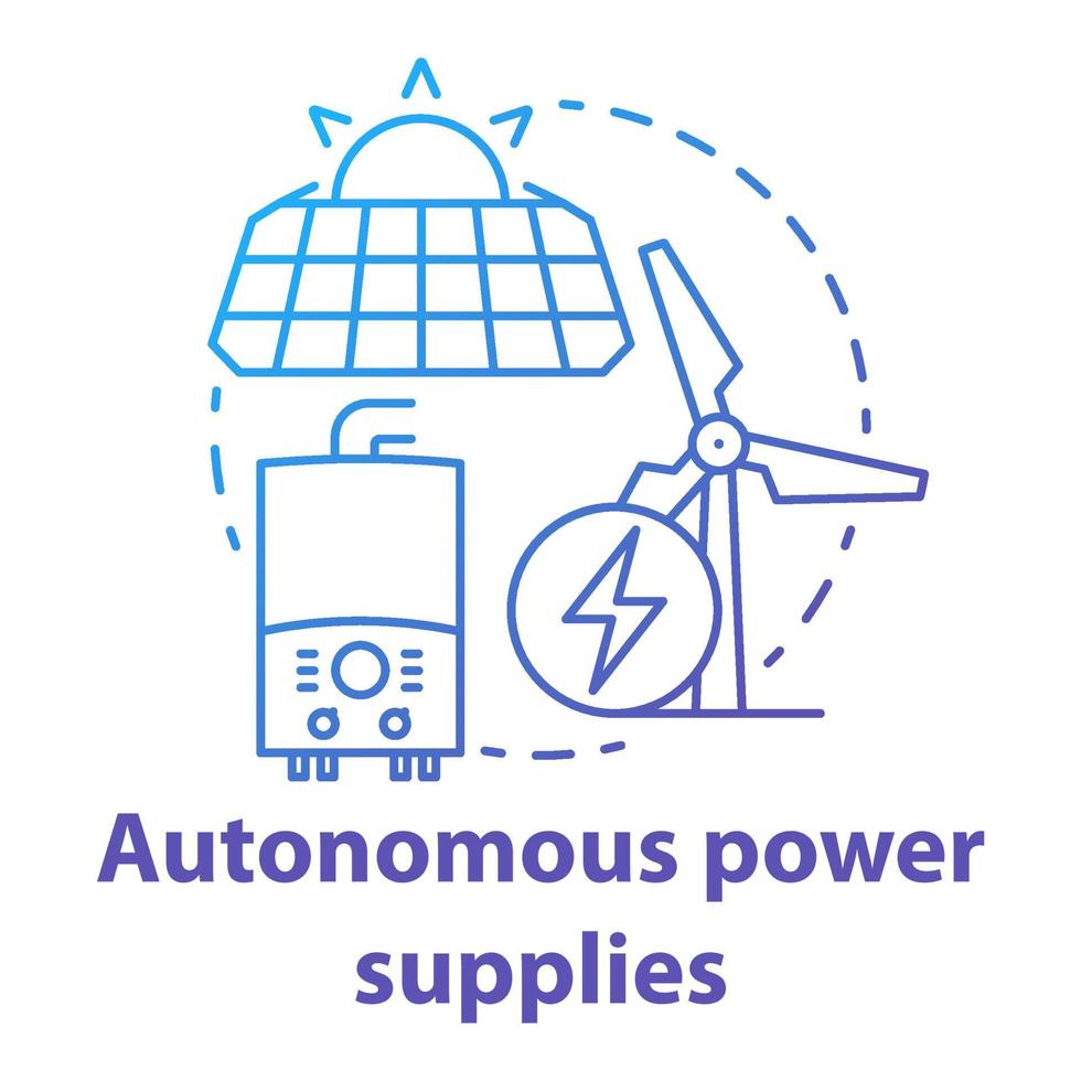 Autonomous power supplies blue gradient concept icon. Sustainable smart house idea thin line illustration. Producing energy methods. Sun batteries and windmills. Vector isolated outline drawing