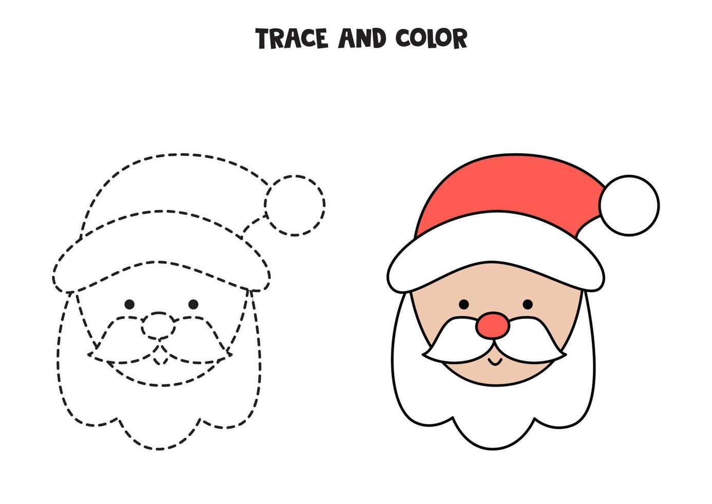 Trace and color Santa Claus. Worksheet for kids. vector