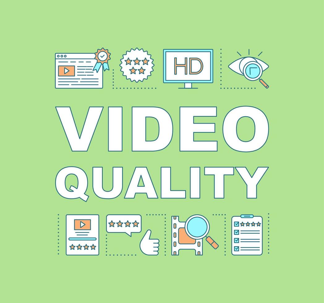 Video quality word concepts banner. Video post production. Film rating, review, feedback. Presentation, website. Isolated lettering typography idea with linear icons. Vector outline illustration