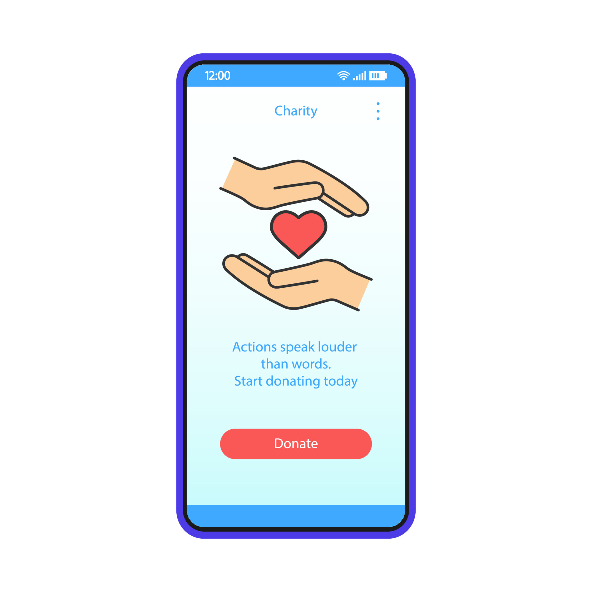 Charity app smartphone interface vector template. Make donation online