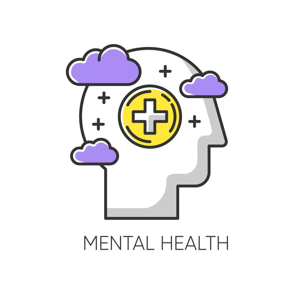 Mental health color icon. Emotional wellness. Treatment and consultation. Stress relief and wellbeing. Psychological support. Calm mind. Psychiatric help. Neurology. Isolated vector illustration