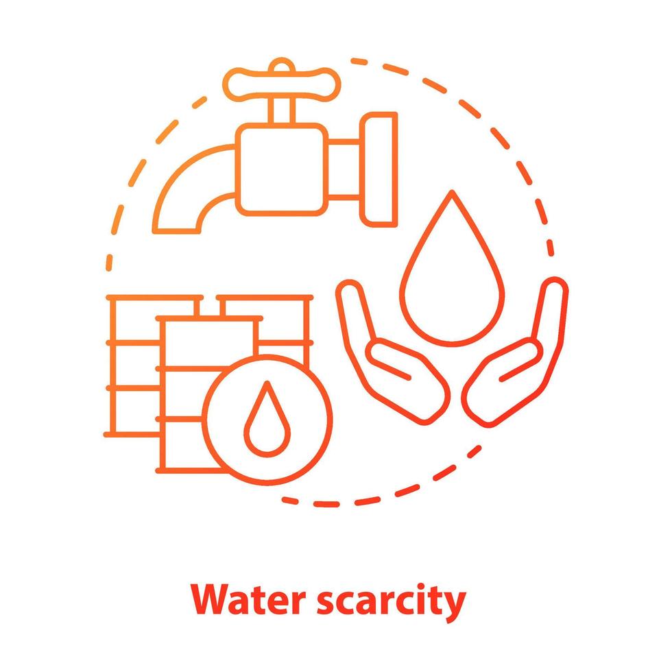 Water scarcity concept icon. Lack of clean drinking pure water idea thin line illustration in red. Resources management and rational consumption. River pollution. Vector isolated outline drawing