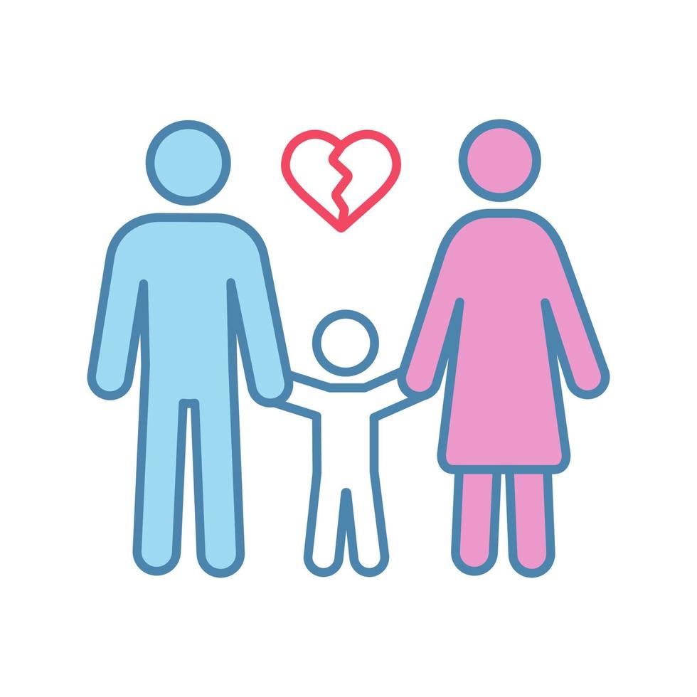 icono de color de divorcio. conflictos de los padres. ruptura del matrimonio. pareja se separa. custodia conjunta de los hijos. ilustración vectorial aislada vector