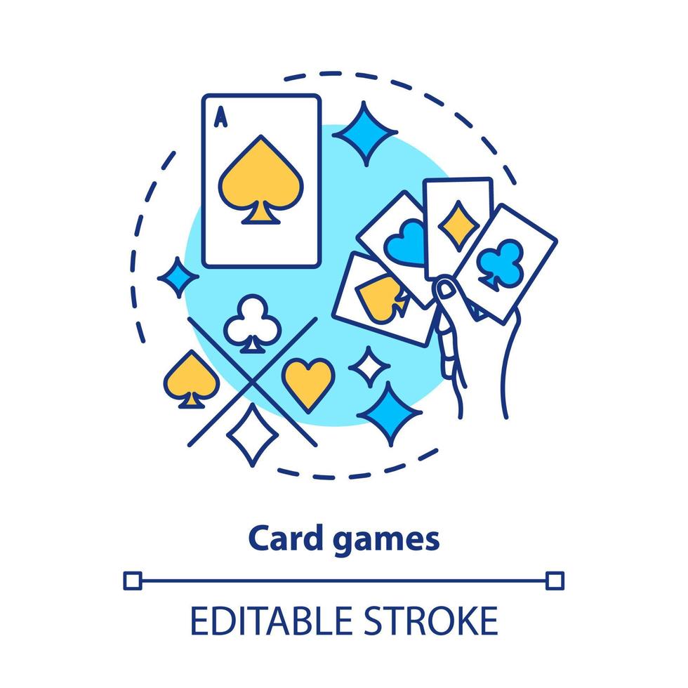 Card games concept icon. Poker and blackjack idea thin line illustration. Playing cards suits, aces. Gambling, games of chance. Casino. Vector isolated outline drawing. Editable stroke