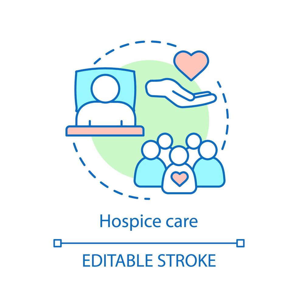 Hospice care concept icon. Hospital, clinic, assisted living home idea thin line illustration. End-of-life, palliative healthcare vector isolated outline drawing. Nursing services. Editable stroke