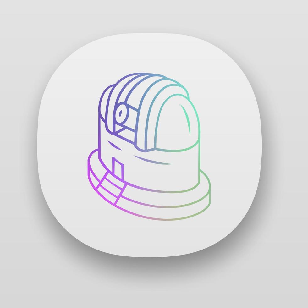 Observatory app icon. Observing terrestrial and celestial events. Astronomical observations. Starry sky analysis. Web or mobile applications. Vector isolated illustrations