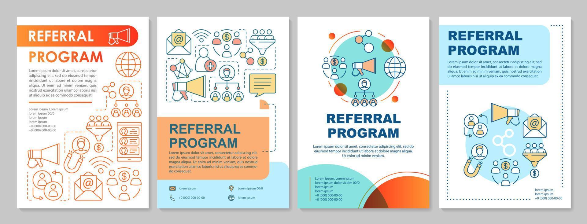 Referral marketing program brochure template layout. Customer attraction. Flyer, booklet, leaflet print design with linear illustrations. Vector page layouts for magazine, reports, advertising posters