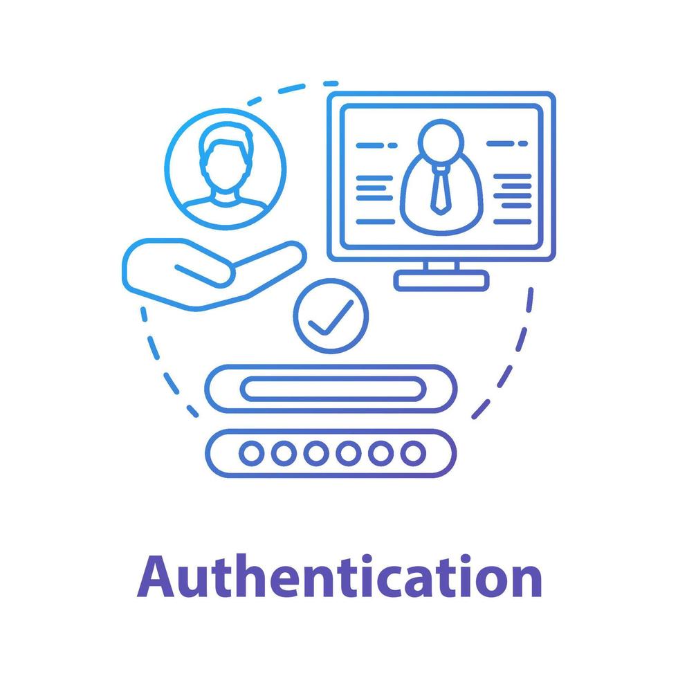 icono del concepto de autenticación. autorización de usuario, inicio de sesión. protección de la privacidad personal con contraseña. Ilustración de línea fina de idea de sistema de ciberseguridad. dibujo de contorno aislado vectorial vector