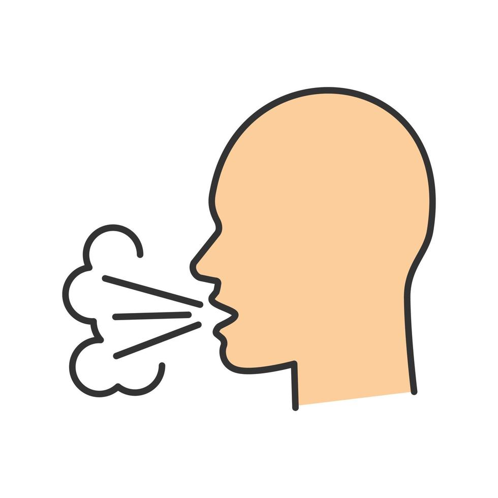 Coughing color icon. Viral infection, influenza, flu, cold symptom. Bad breath. Sneezing. Tuberculosis, mumps, whooping cough. Isolated vector illustration