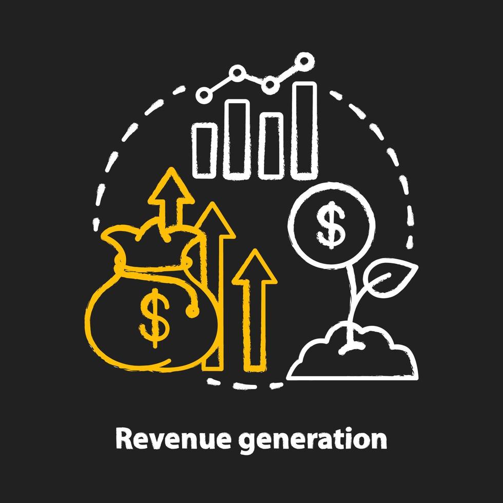 icono de concepto de tiza de generación de ingresos. el éxito y la idea de aumentar los ingresos. desarrollo de negocios. brotar con moneda de un dólar. financiación, presupuestación. vector ilustración de pizarra aislada