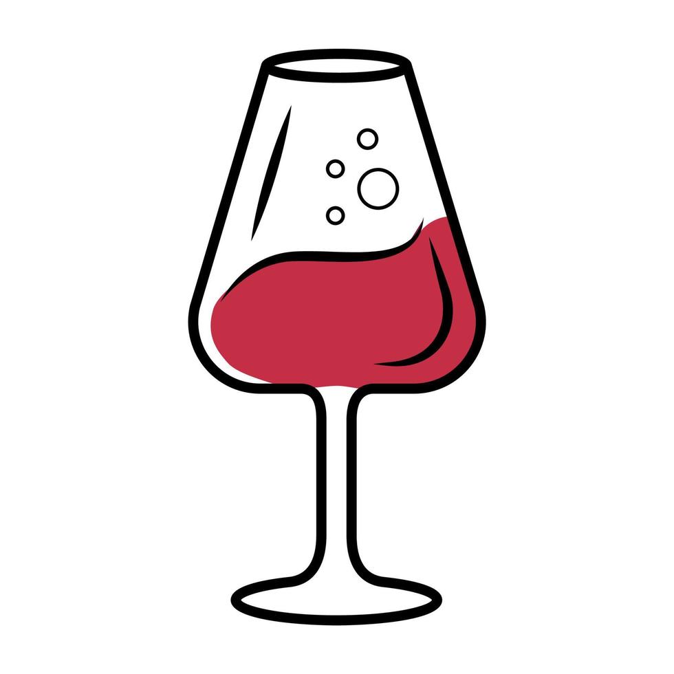 Copa de vino de postre icono de color rojo. bebida alcohólica con burbujas. bebida dulce de aperitivo. cóctel de fiesta. copa de vino de Oporto. vajilla, cristalería. bar, restaurante. ilustración vectorial aislada vector