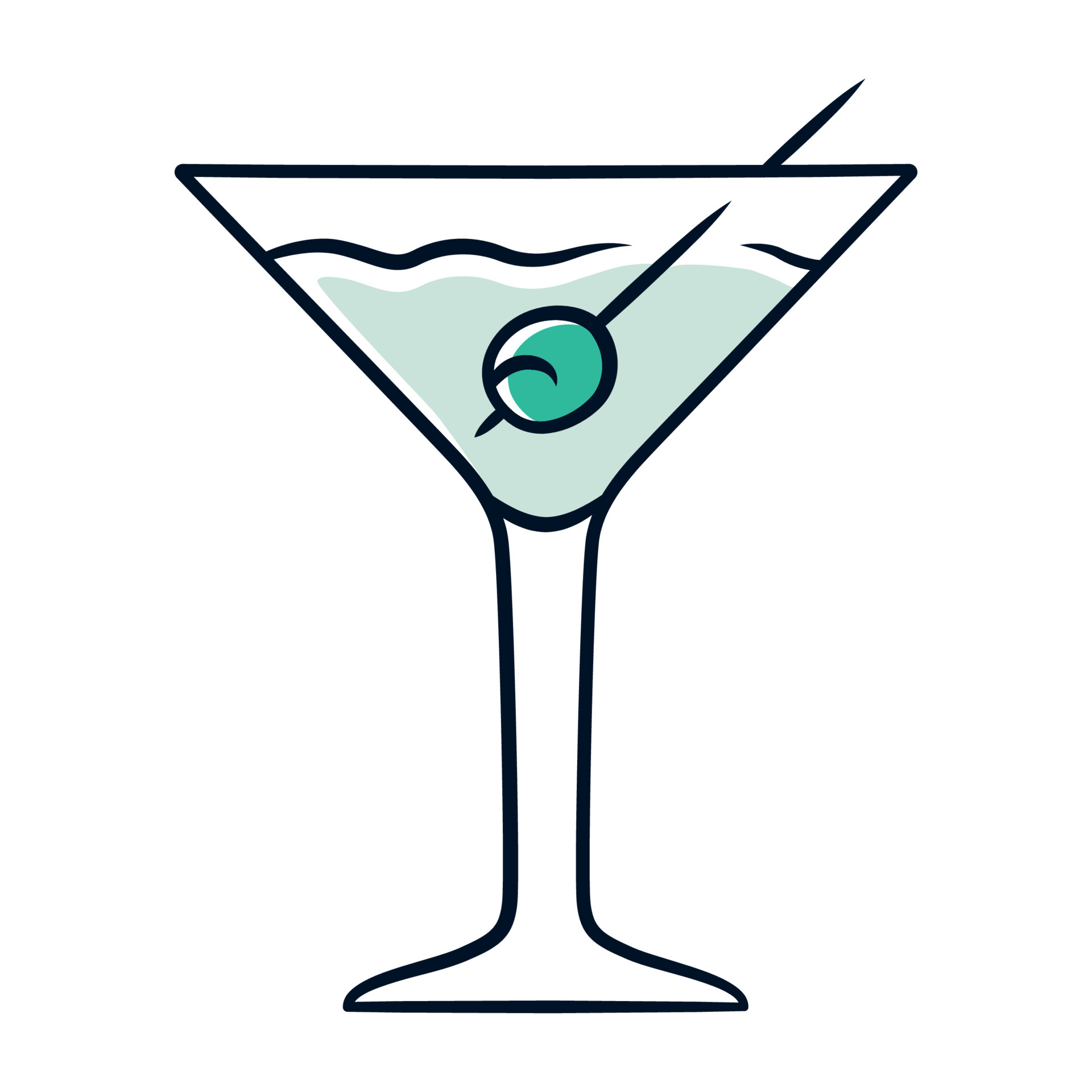 Martini blue color icon. Footed glass with drink and olive. Cocktail ...