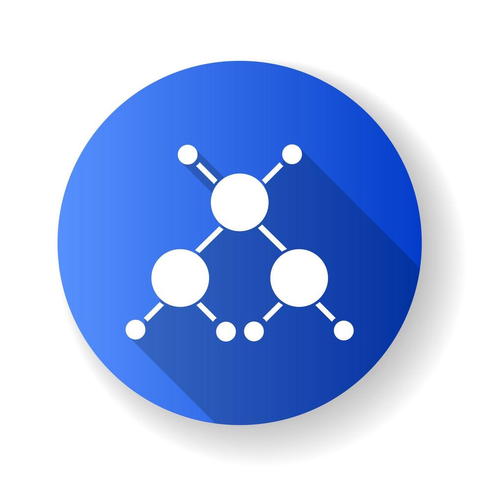 Molecule blue flat design long shadow glyph icon. Crystal structure. Molecular ball and stick model. Organic chemistry elements. Scientific atom modeling. Vector silhouette illustration