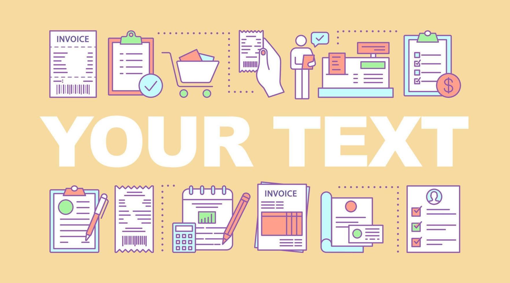 Financial documents word concepts banner. Invoices, cash receipts. Transactions reports. Financial statements. Presentation, website. Isolated lettering with linear icons. Vector outline illustration