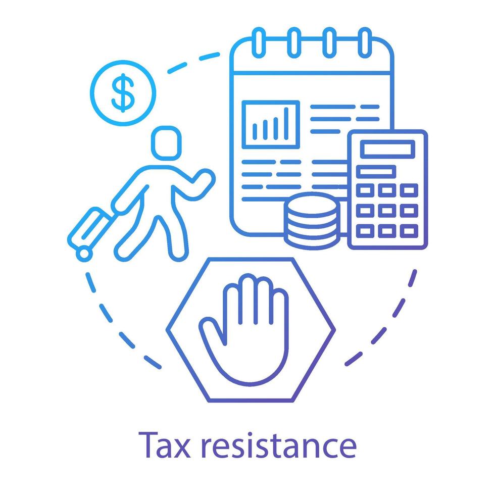 Tax resistance concept icon. Civil disobedience, government manifestation idea thin line illustration. Taxpayer with suitcase, notepad and calculator vector isolated outline drawing. Taxation evasion