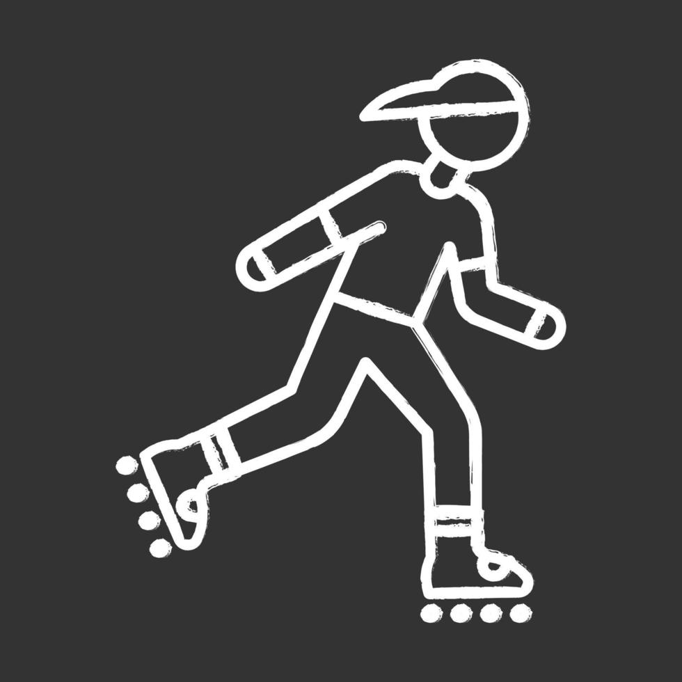 Inline skating chalk icon. Freestyle rollerblading. Fitness skating. Teenager on rollerblades. Person on roller skates. Extreme sport. Isolated vector chalkboard illustration