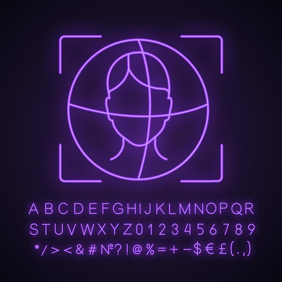 3d face ID scanner neon light icon. Facial recognition. Identity