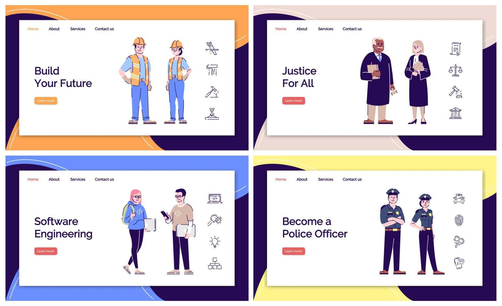 Career opportunities landing page vector template. Professions website interface idea with flat illustrations. Occupations and jobs homepage layout. Services web banner, webpage cartoon concept