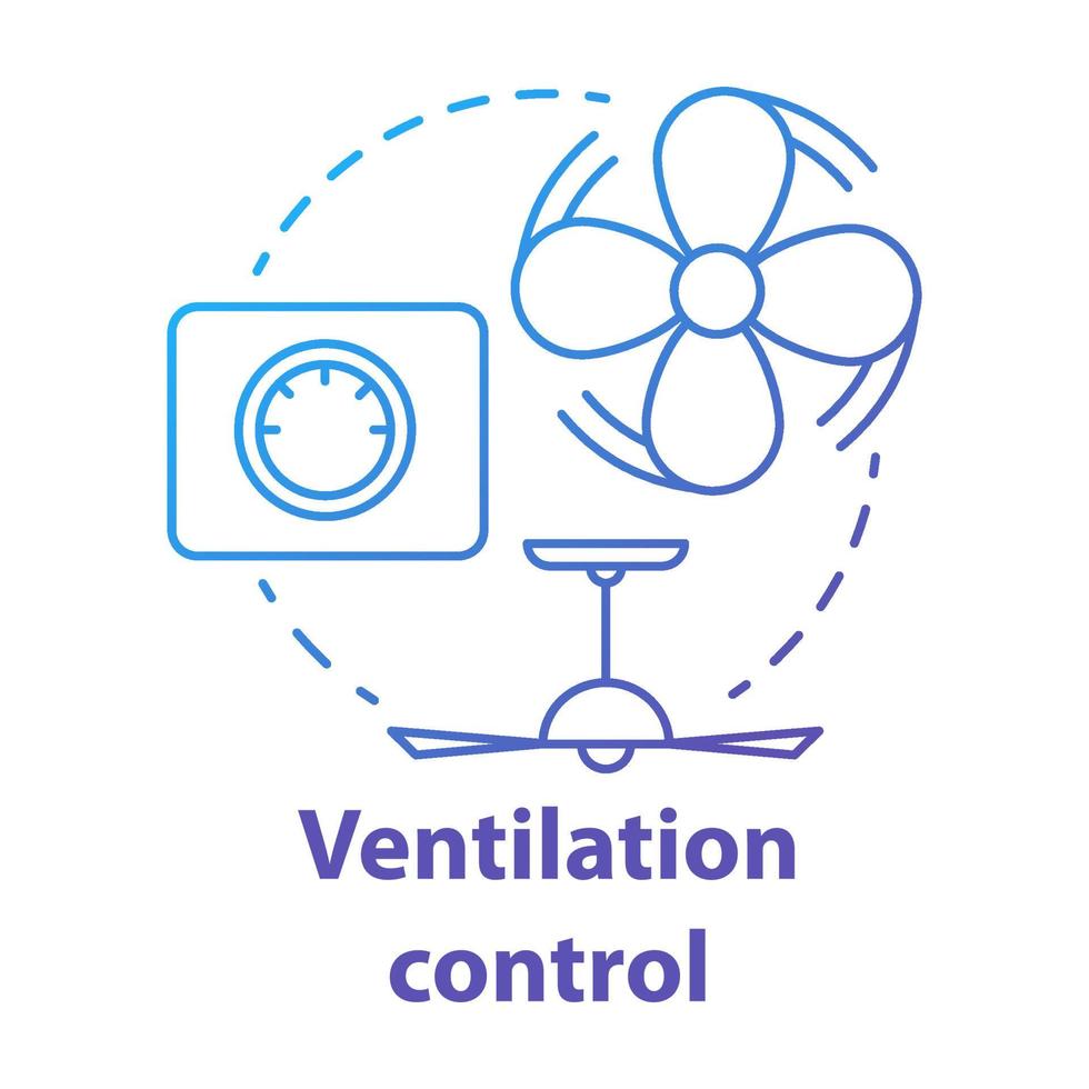 Control de ventilación icono azul del concepto de gradiente. Ilustración de línea fina de idea de gestión de casa inteligente. tecnología innovadora para apartamento. Gestión de aire fresco. dibujo de contorno aislado vectorial vector