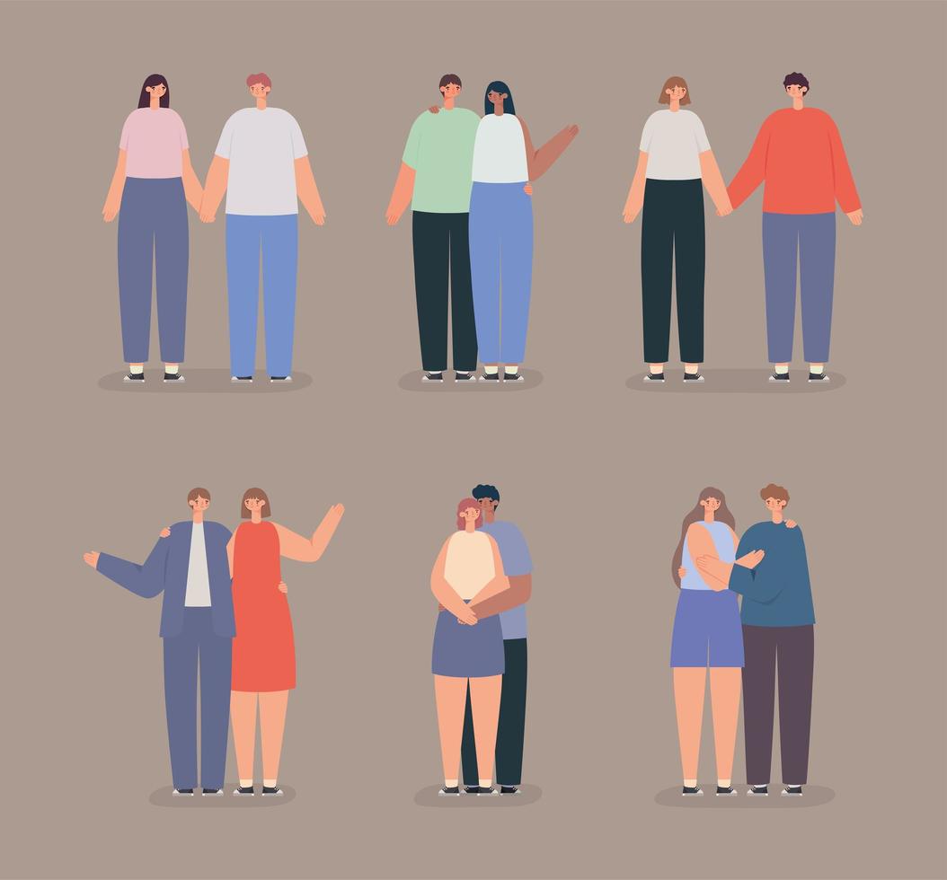 six casual couples vector