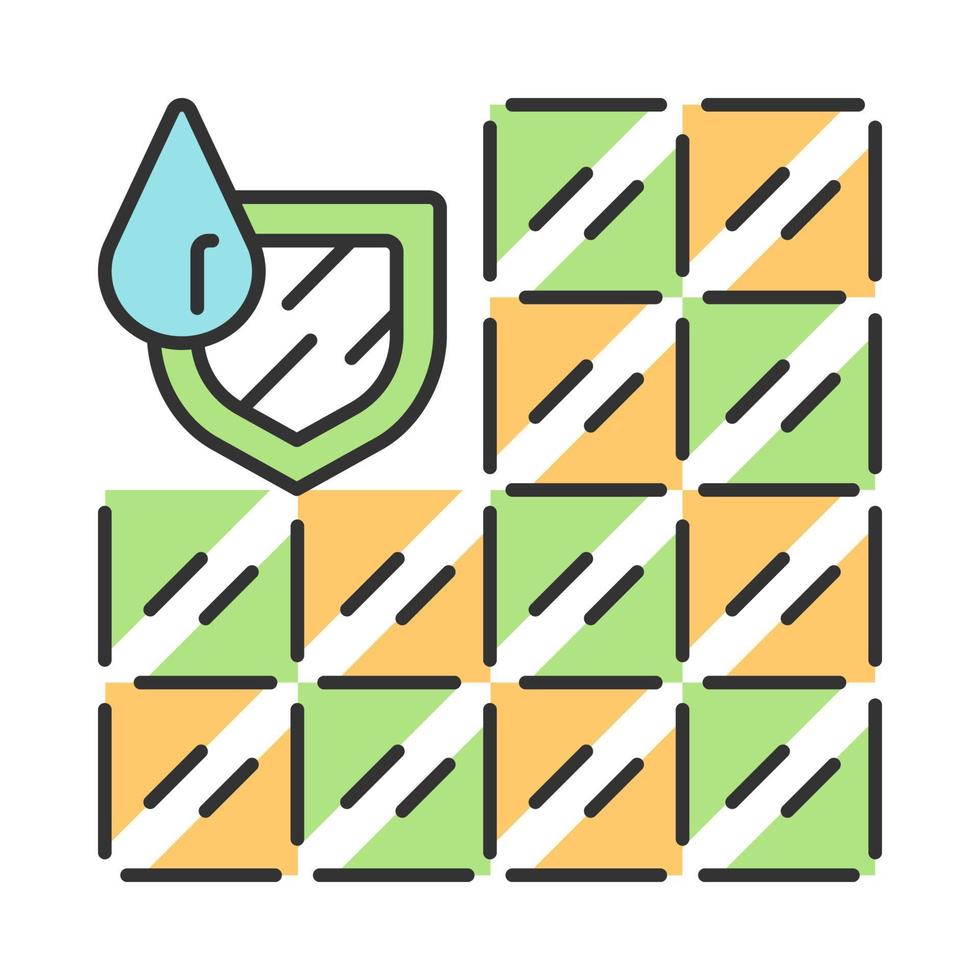 Waterproof bathroom tile color icon. Water resistant construction material. Waterproofing wall and floor tile. Hydrophobic surface. Showerproof protective bath coating. Isolated vector illustration