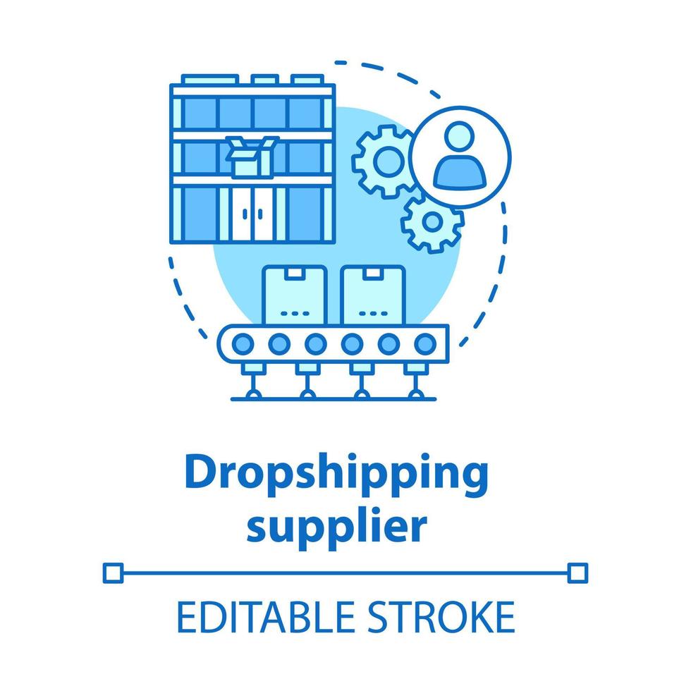 Dropshipping supplier blue concept icon. Shipping product idea thin line illustration. Online business. Delivery service. Goods storage in warehouse. Vector isolated outline drawing. Editable stroke