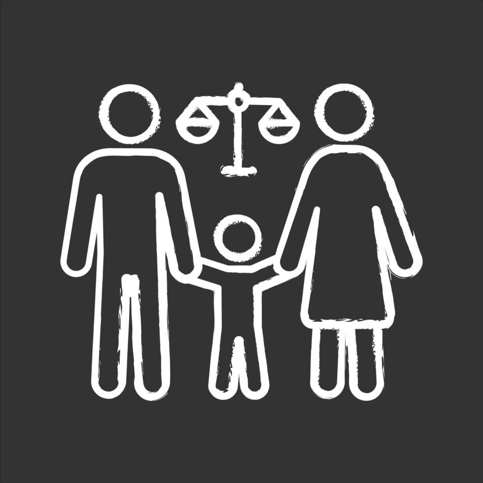 icono de tiza del tribunal de familia. custodia del niño. procedimientos de derecho de familia. mediación divorcio, separación legal. ilustración de pizarra de vector aislado