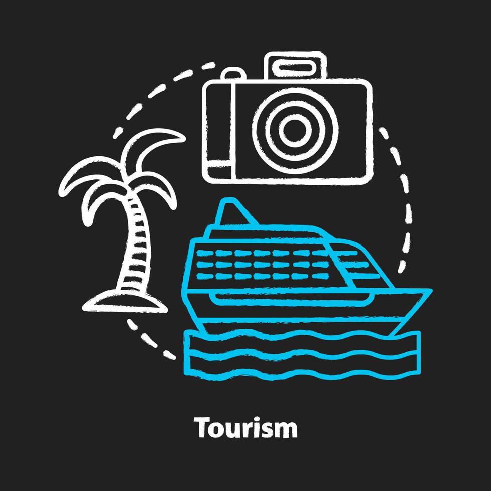 icono de concepto de tiza de turismo. idea de la industria de la hospitalidad. viaje y viaje. servicio de agencia turística. asesor de viaje. vacaciones de verano, vacaciones. balneario. vector ilustración de pizarra aislada