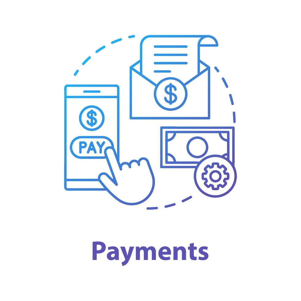 Payments concept icon. Pay online idea thin line illustration. E billing. Financial management app. Expenses tracker application. Internet banking transaction. Vector isolated outline drawing