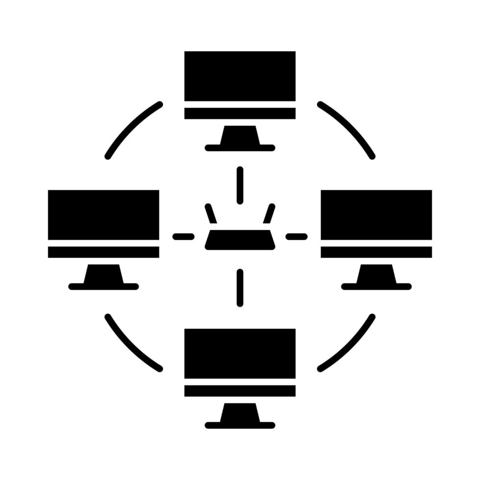 Local area network glyph icon. Esports community. LAN. Computer network